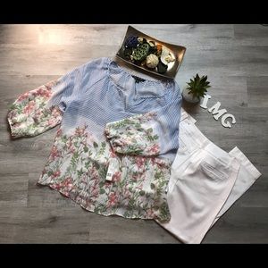NWT - Zac & Rachel Striped Flowery Blouse